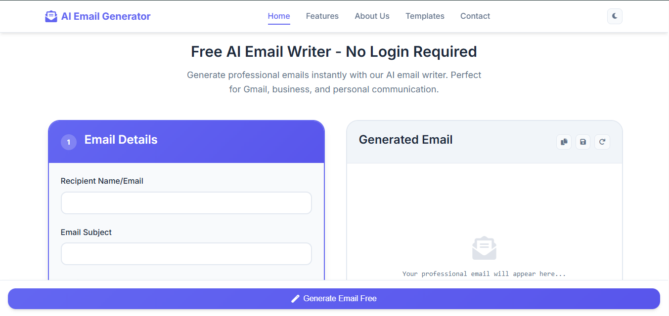 AI Email Generator Screenshot